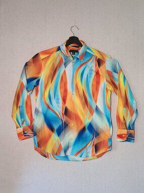 Vintage 90s Men's Button Front Shirt M Colorful Cotton Groovy Funky Disco